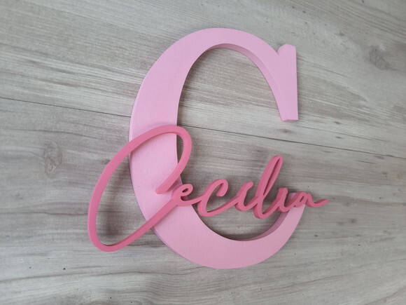 Inicial e Nome de Parede Personalizado em mdf - Cecília 20cm
