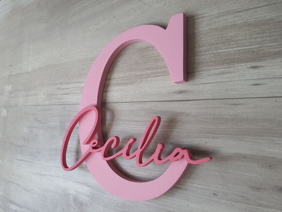 Inicial e Nome de Parede Personalizado em mdf - Cecília 20cm