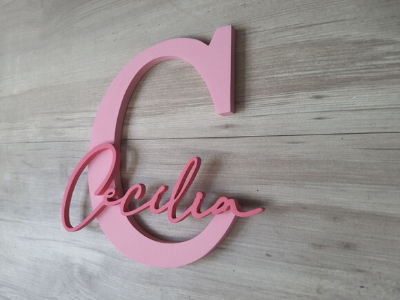 Inicial e Nome de Parede Personalizado em mdf - Cecília 20cm