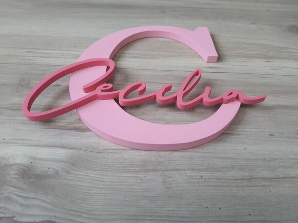Inicial e Nome de Parede Personalizado em mdf - Cecília 20cm