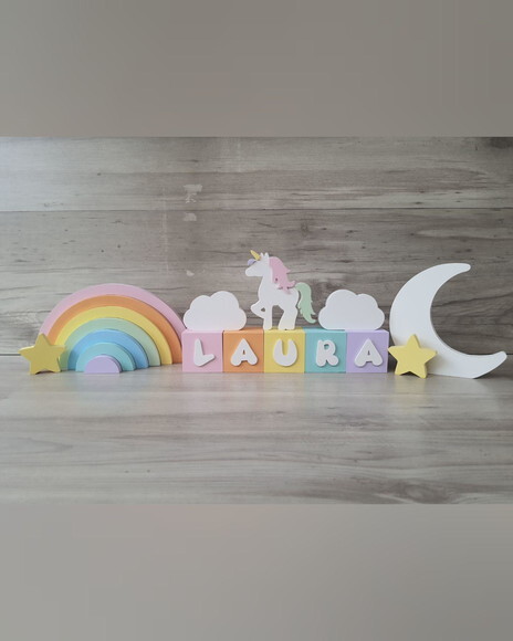 Kit Arco Íris + Nome Cubos 6x6x6 cm 5 Letras - mdf