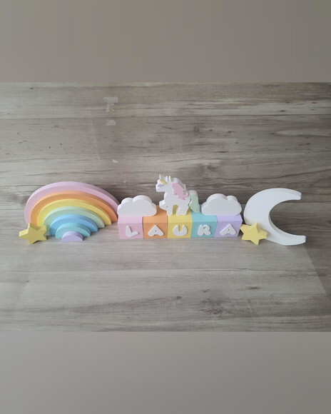 Kit Arco Íris + Nome Cubos 6x6x6 cm 5 Letras - mdf
