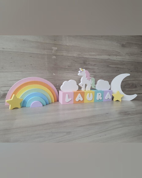Kit Arco Íris + Nome Cubos 6x6x6 cm 5 Letras - mdf