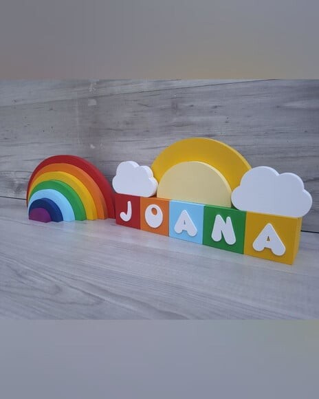 Kit Arco Íris + Sol + Nuvens + Nome Cubos 6x6x6 cm 5 Letras