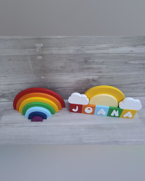 Kit Arco Íris + Sol + Nuvens + Nome Cubos 6x6x6 cm 5 Letras