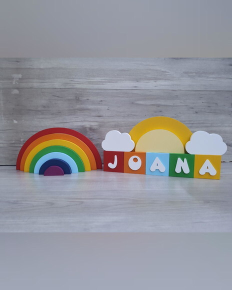Kit Arco Íris + Sol + Nuvens + Nome Cubos 6x6x6 cm 5 Letras