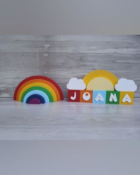 Kit Arco Íris + Sol + Nuvens + Nome Cubos 6x6x6 cm 5 Letras