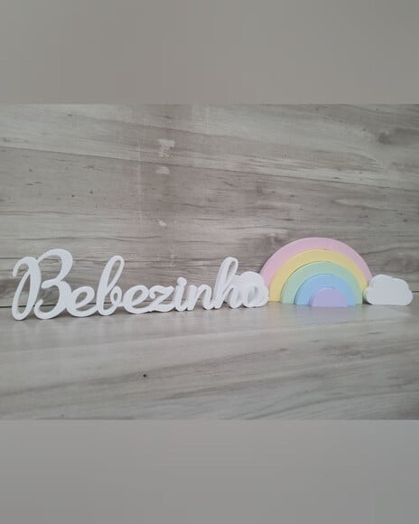 Kit Arco Íris, Nuvens, Nome Personalizado - Decoração em mdf
