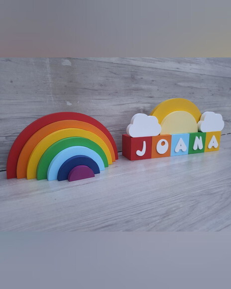 Kit Arco Íris + Sol + Nuvens + Nome Cubos 6x6x6 cm 5 Letras