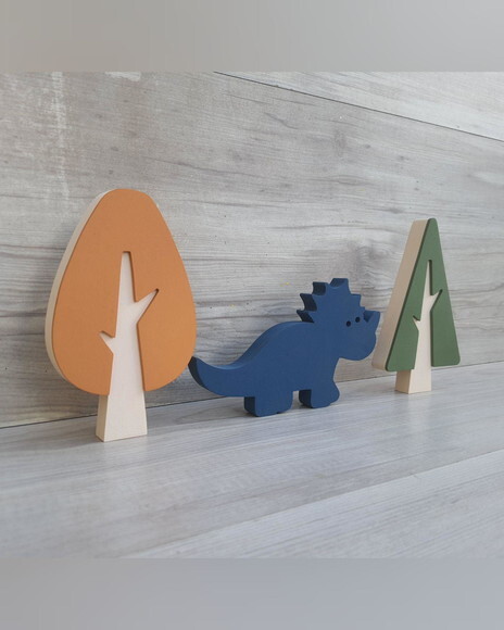 Kit Árvores Escandinavas + Dinossauro - Pecas de Mesa em mdf