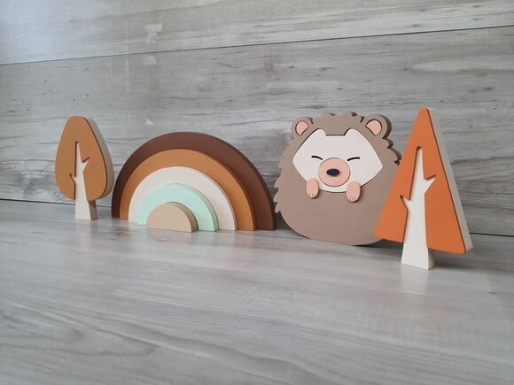 Kit Decor Escandinava - Arco Íris + Porco Espinho + Árvores