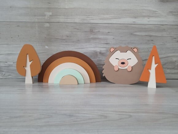 Kit Decor Escandinava - Arco Íris + Porco Espinho + Árvores