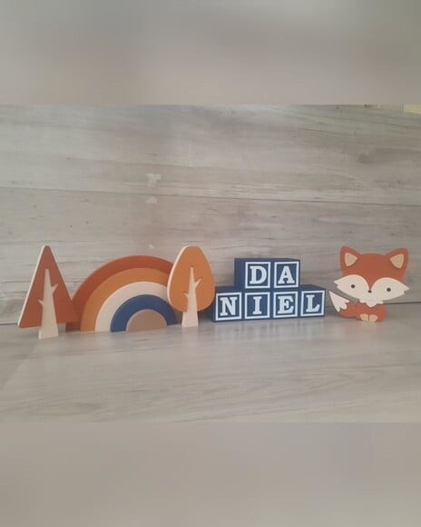 Kit Decor Escandinava - Arco Íris, Raposa, Árvores, 6 Cubos