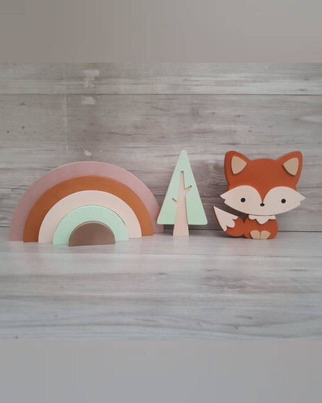 Kit Decoração Escandinava - Arco Íris + Raposa + Árvore