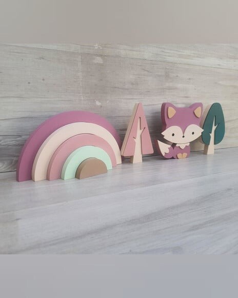 Kit Decoração Escandinava - Arco Íris + Raposa + Árvores