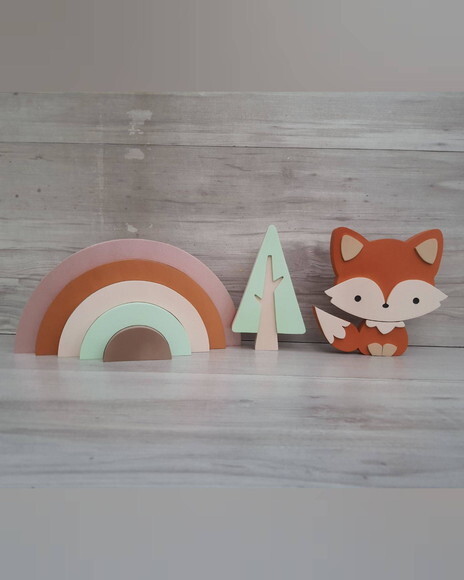 Kit Decoração Escandinava - Arco Íris + Raposa + Árvore