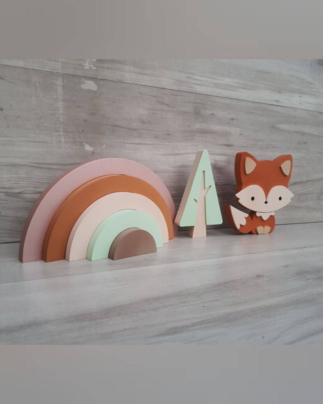 Kit Decoração Escandinava - Arco Íris + Raposa + Árvore