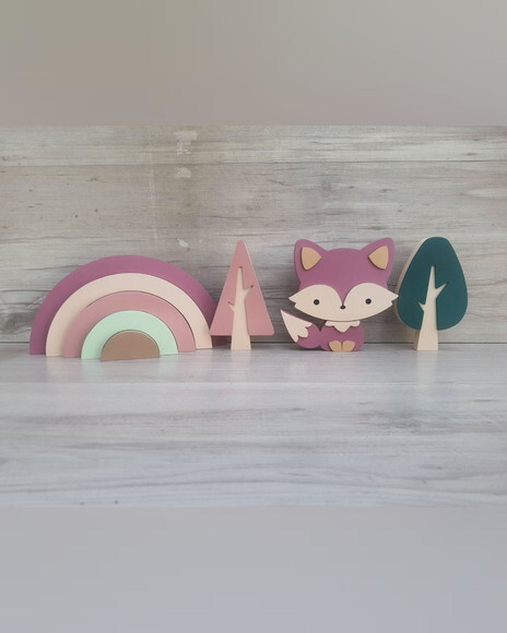 Kit Decoração Escandinava - Arco Íris + Raposa + Árvores