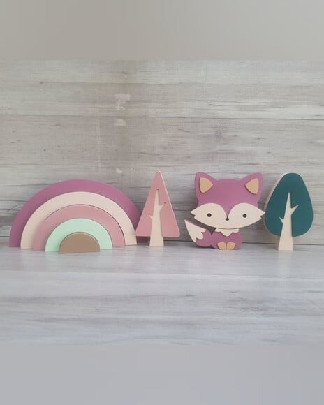 Kit Decoração Escandinava - Arco Íris + Raposa + Árvores