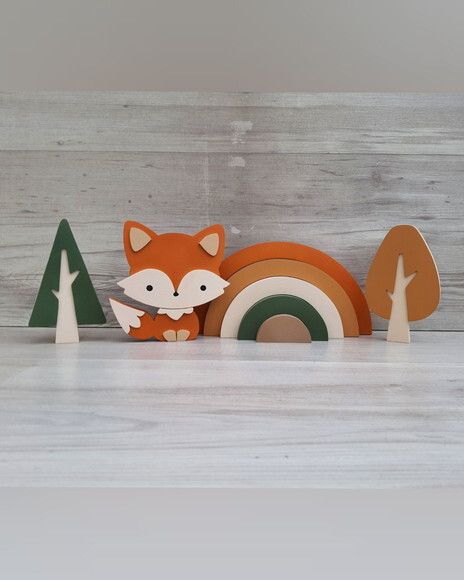 Kit Decoração Escandinava - Arco Íris + Raposa + Árvores