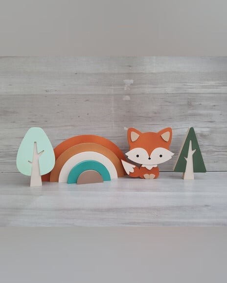 Kit Decoração Escandinava - Arco Íris + Raposa + Árvores