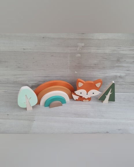 Kit Decoração Escandinava - Arco Íris + Raposa + Árvores