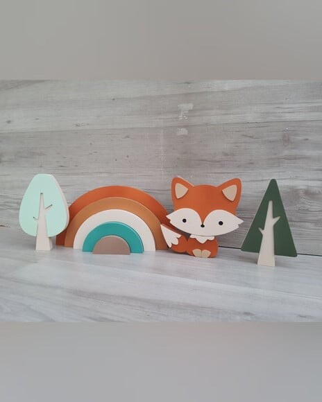 Kit Decoração Escandinava - Arco Íris + Raposa + Árvores