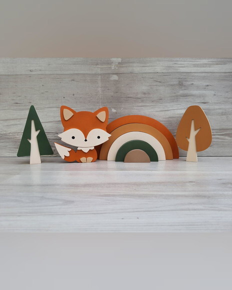 Kit Decoração Escandinava - Arco Íris + Raposa + Árvores