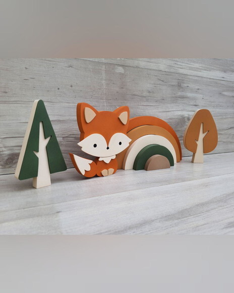 Kit Decoração Escandinava - Arco Íris + Raposa + Árvores