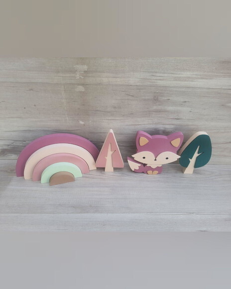 Kit Decoração Escandinava - Arco Íris + Raposa + Árvores