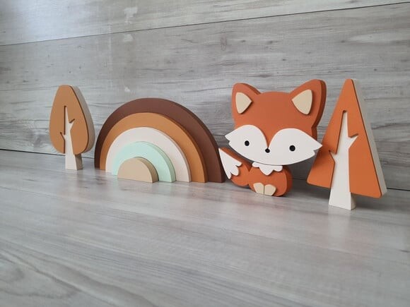 Kit Decoração Escandinava - Arco Íris + Raposa + Árvores