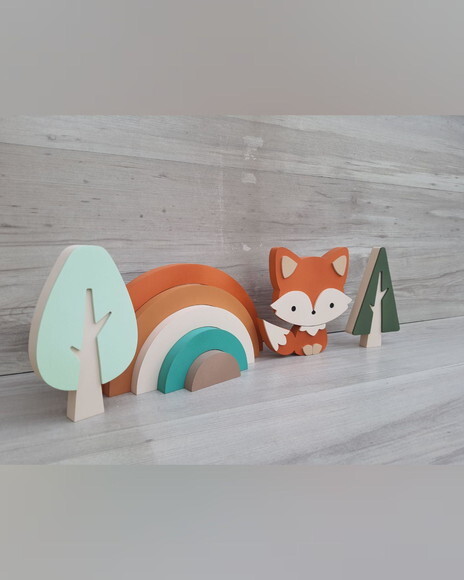 Kit Decoração Escandinava - Arco Íris + Raposa + Árvores