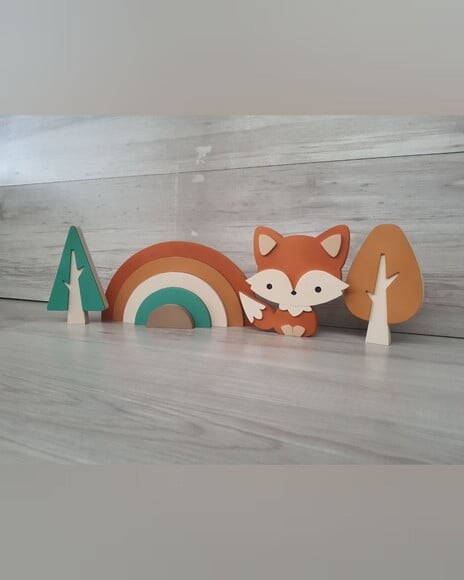 Kit Decoração Escandinava - Arco Íris + Raposa + Árvores