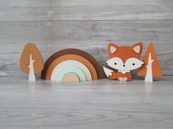 Kit Decoração Escandinava - Arco Íris + Raposa + Árvores