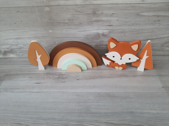 Kit Decoração Escandinava - Arco Íris + Raposa + Árvores