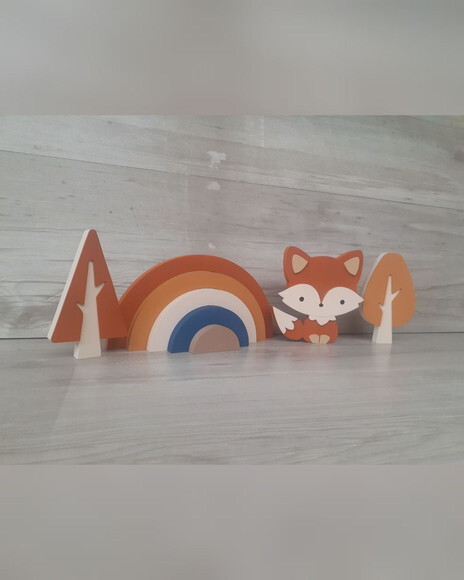 Kit Decoração Escandinava - Arco Íris + Raposa + Árvores