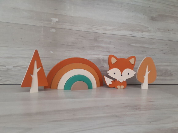 Kit Decoração Escandinava - Arco Íris + Raposa + Árvores
