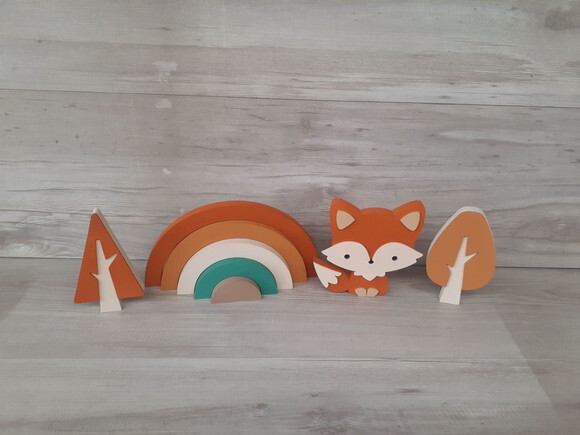Kit Decoração Escandinava - Arco Íris + Raposa + Árvores