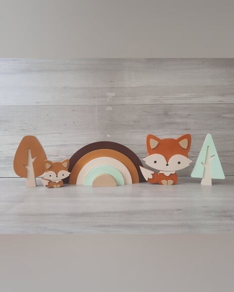 Kit Decoração Escandinava - Arco Íris + Raposas + Árvores