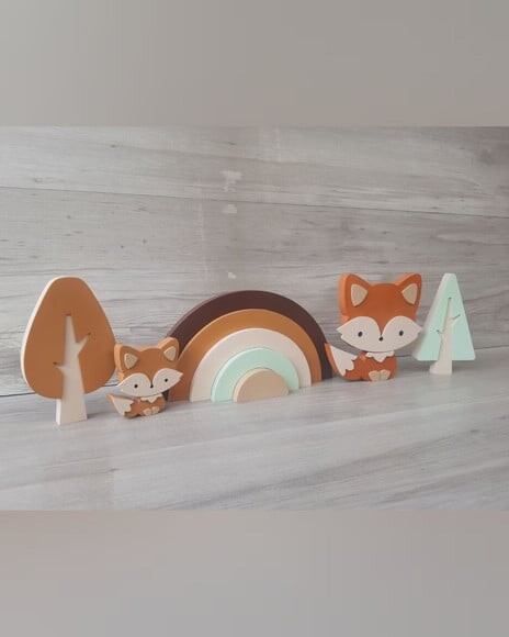 Kit Decoração Escandinava - Arco Íris + Raposas + Árvores