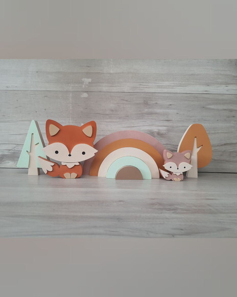 Kit Decoração Escandinava - Arco Íris + Raposas + Árvores