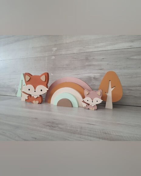 Kit Decoração Escandinava - Arco Íris + Raposas + Árvores