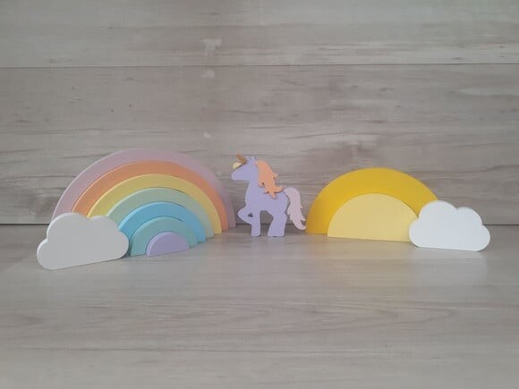 Kit Festa Arco Íris - decoração infantil em mdf