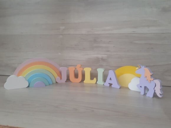 Kit Festa Arco Íris + Nome 5 LET - decoração infantil em mdf