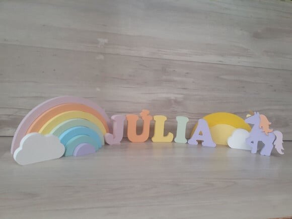 Kit Festa Arco Íris + Nome 5 LET - decoração infantil em mdf