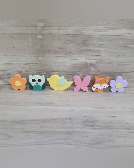 Kit Flores, Raposa, Coruja, Borboleta e Passarinho - 8 cm