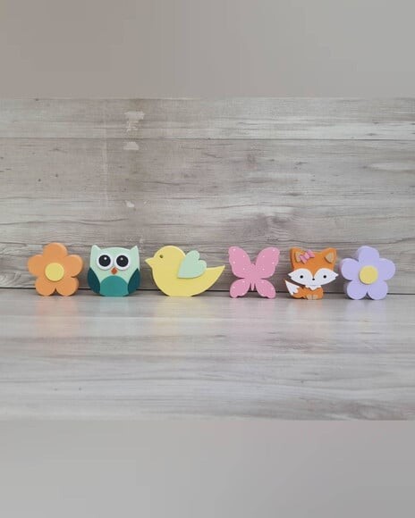 Kit Flores, Raposa, Coruja, Borboleta e Passarinho - 8 cm