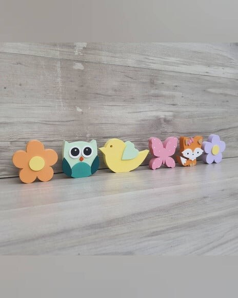 Kit Flores, Raposa, Coruja, Borboleta e Passarinho - 8 cm