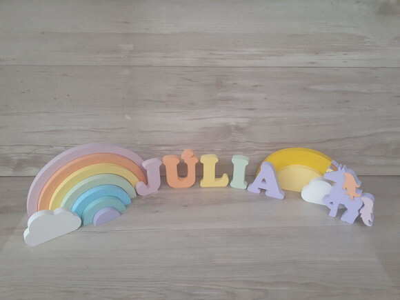 Kit Festa Arco Íris + Nome 5 LET - decoração infantil em mdf
