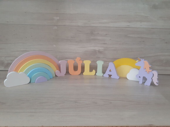 Kit Festa Arco Íris + Nome 5 LET - decoração infantil em mdf